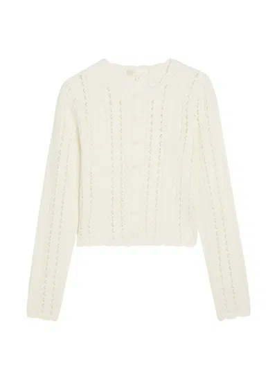 Loveshackfancy Peridot Cropped Pointelle-knit Cardigan In Neutral