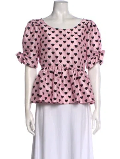 Pre-owned Loveshackfancy Polka Dot Print Crew Neck Blouse In Pink