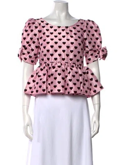 Pre-owned Loveshackfancy Polka Dot Print Crew Neck Blouse In Pink