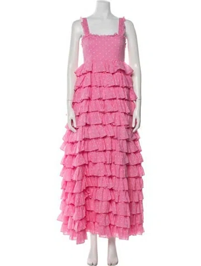 Pre-owned Loveshackfancy Polka Dot Print Long Dress In Pink