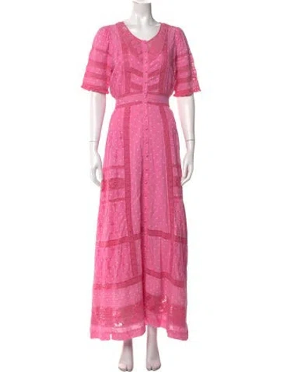 Pre-owned Loveshackfancy Polka Dot Print Long Dress In Pink