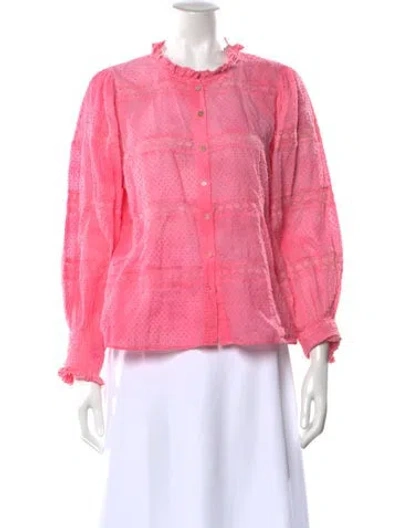 Pre-owned Loveshackfancy Polka Dot Print Long Sleeve Blouse In Pink
