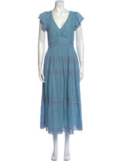 Pre-owned Loveshackfancy Polka Dot Print Midi Length Dress In Blue