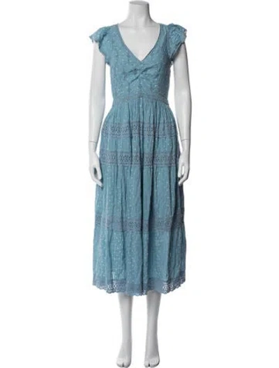 Pre-owned Loveshackfancy Polka Dot Print Midi Length Dress In Blue