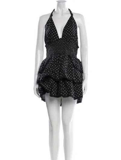 Pre-owned Loveshackfancy Polka Dot Print Mini Dress In Black