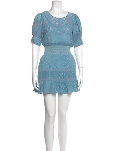 Pre-owned Loveshackfancy Polka Dot Print Mini Dress In Blue