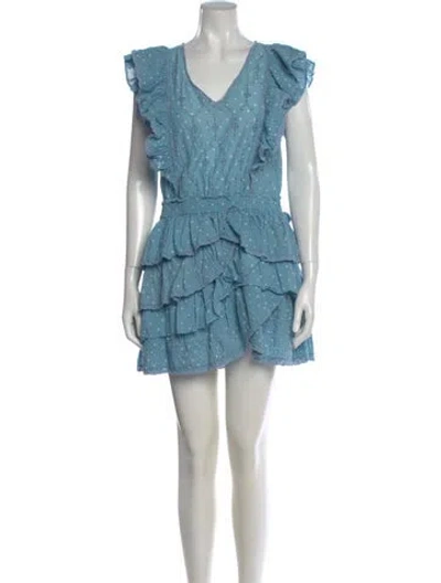 Pre-owned Loveshackfancy Polka Dot Print Mini Dress In Blue
