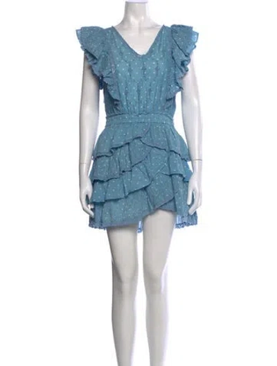 Pre-owned Loveshackfancy Polka Dot Print Mini Dress In Blue
