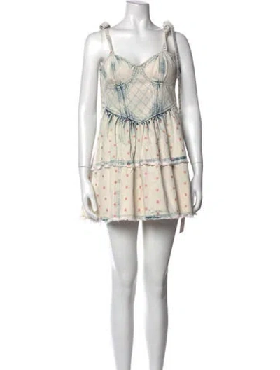 Pre-owned Loveshackfancy Polka Dot Print Mini Dress In Blue