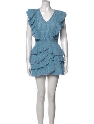 Pre-owned Loveshackfancy Polka Dot Print Mini Dress In Blue