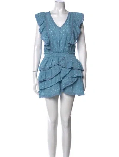 Pre-owned Loveshackfancy Polka Dot Print Mini Dress In Blue