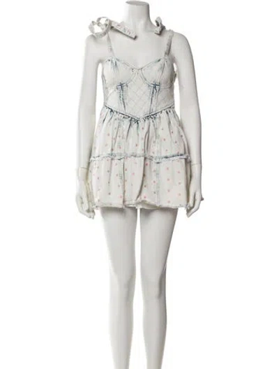 Pre-owned Loveshackfancy Polka Dot Print Mini Dress In White