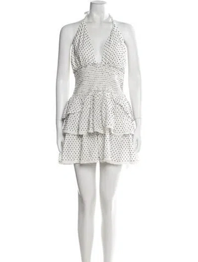 Pre-owned Loveshackfancy Polka Dot Print Mini Dress In White