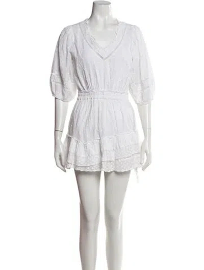 Pre-owned Loveshackfancy Polka Dot Print Mini Dress In White