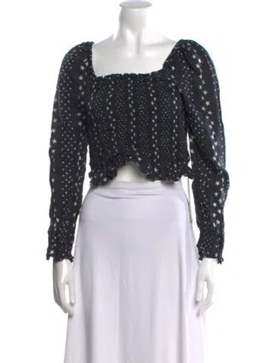 Pre-owned Loveshackfancy Polka Dot Print Square Neckline Crop Top In Black