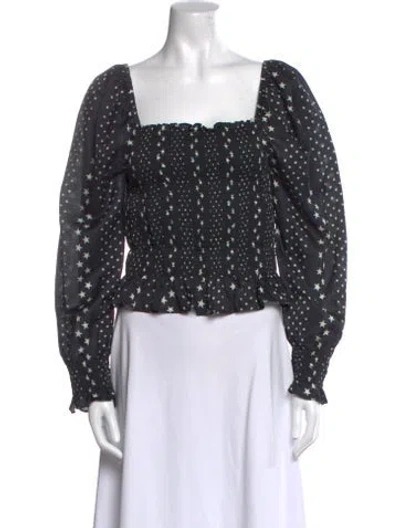 Pre-owned Loveshackfancy Polka Dot Print Square Neckline Crop Top W/ Tags In Blue