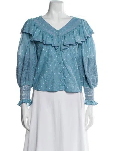 Pre-owned Loveshackfancy Polka Dot Print V-neck Blouse In Black