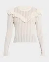 Loveshackfancy Presla Pointelle Ruffle Sweater In White