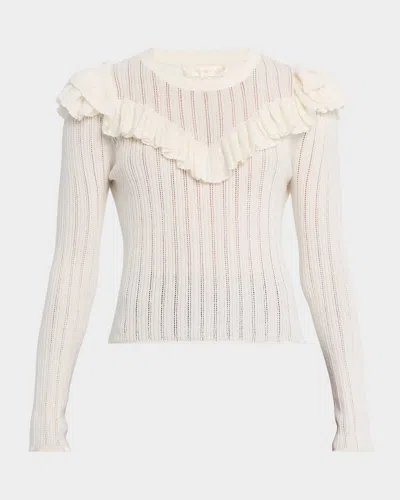 Loveshackfancy Presla Pointelle Ruffle Sweater In White