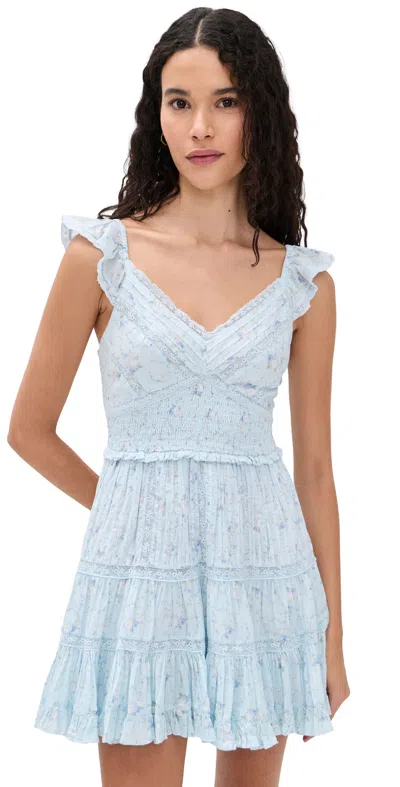 Loveshackfancy Presline Ruffled Floral-print Mini Dress In Blue