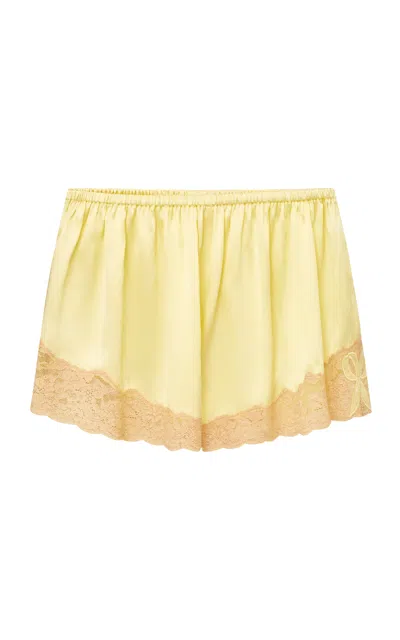 Loveshackfancy Primelle Lace-trimmed Silk Shorts In Yellow