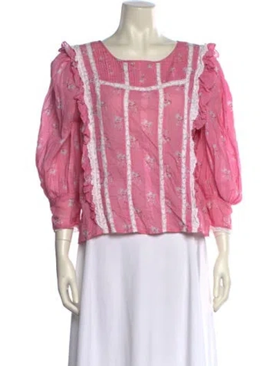 Pre-owned Loveshackfancy Printed Bateau Neckline Blouse In Pink
