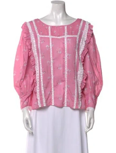 Pre-owned Loveshackfancy Printed Bateau Neckline Blouse In Pink