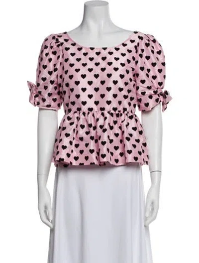 Pre-owned Loveshackfancy Printed Bateau Neckline Crop Top In Pink