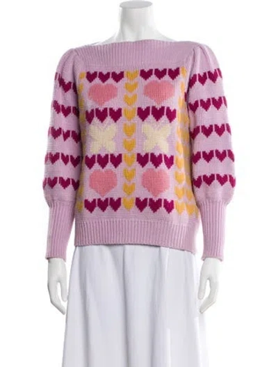Pre-owned Loveshackfancy Printed Bateau Neckline Sweater In Multi