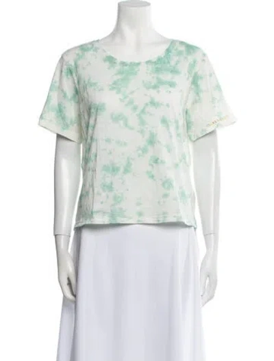 Pre-owned Loveshackfancy Printed Bateau Neckline T-shirt In Blue