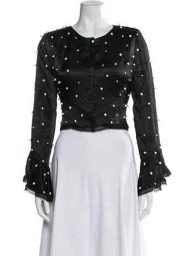 Pre-owned Loveshackfancy Printed Crew Neck Blouse In Black