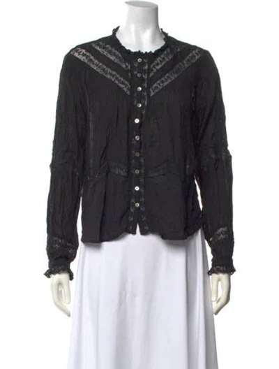 Pre-owned Loveshackfancy Printed Crew Neck Blouse In Black