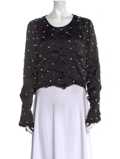 Pre-owned Loveshackfancy Printed Crew Neck Blouse In Black