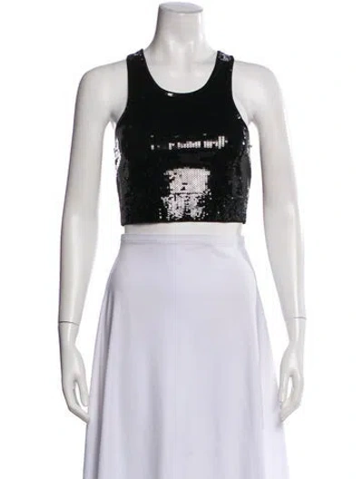 Pre-owned Loveshackfancy Printed Crew Neck Crop Top In Black