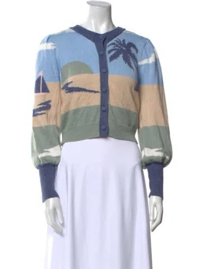 Pre-owned Loveshackfancy Printed Crew Neck Sweater In Blue