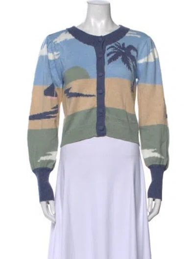 Pre-owned Loveshackfancy Printed Crew Neck Sweater In Blue