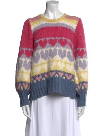 Pre-owned Loveshackfancy Printed Crew Neck Sweater In Blue/pink/yellow