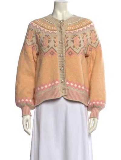 Pre-owned Loveshackfancy Printed Crew Neck Sweater In Brown