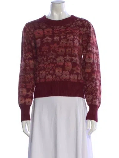Pre-owned Loveshackfancy Printed Crew Neck Sweater In Burgundy