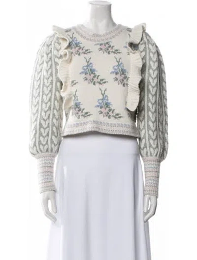 Pre-owned Loveshackfancy Printed Crew Neck Sweater In Neutral