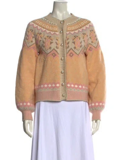 Pre-owned Loveshackfancy Printed Crew Neck Sweater In Orange