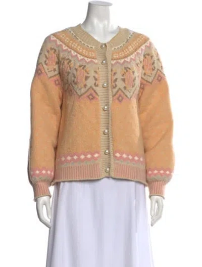 Pre-owned Loveshackfancy Printed Crew Neck Sweater In Orange