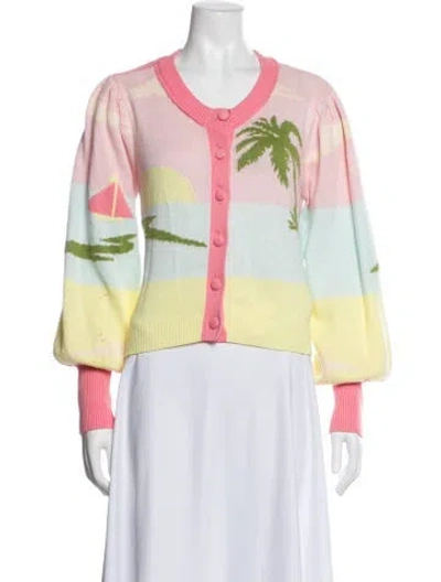 Pre-owned Loveshackfancy Printed Crew Neck Sweater In Pink