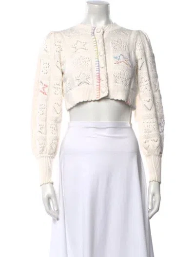 Pre-owned Loveshackfancy Printed Crew Neck Sweater In White