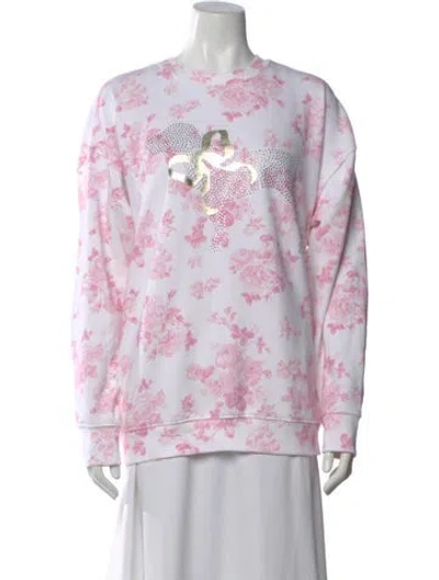 Pre-owned Loveshackfancy Printed Crew Neck Sweater In White