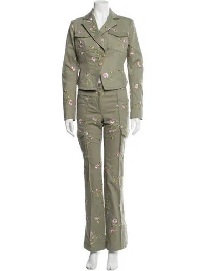 Pre-owned Loveshackfancy Printed Embroidered Accent Pant Set In Green