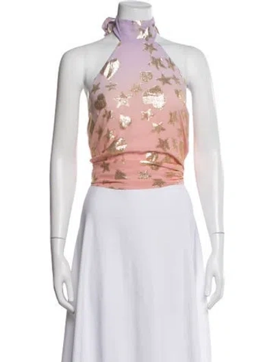 Pre-owned Loveshackfancy Printed Halterneck Top In White