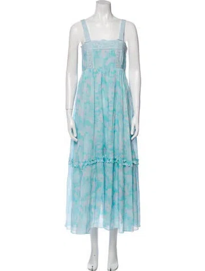 Pre-owned Loveshackfancy Printed Long Dress In Blue