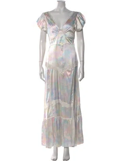Pre-owned Loveshackfancy Printed Long Dress In Blue