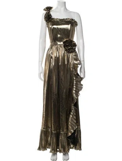 Pre-owned Loveshackfancy Printed Long Dress In Gold